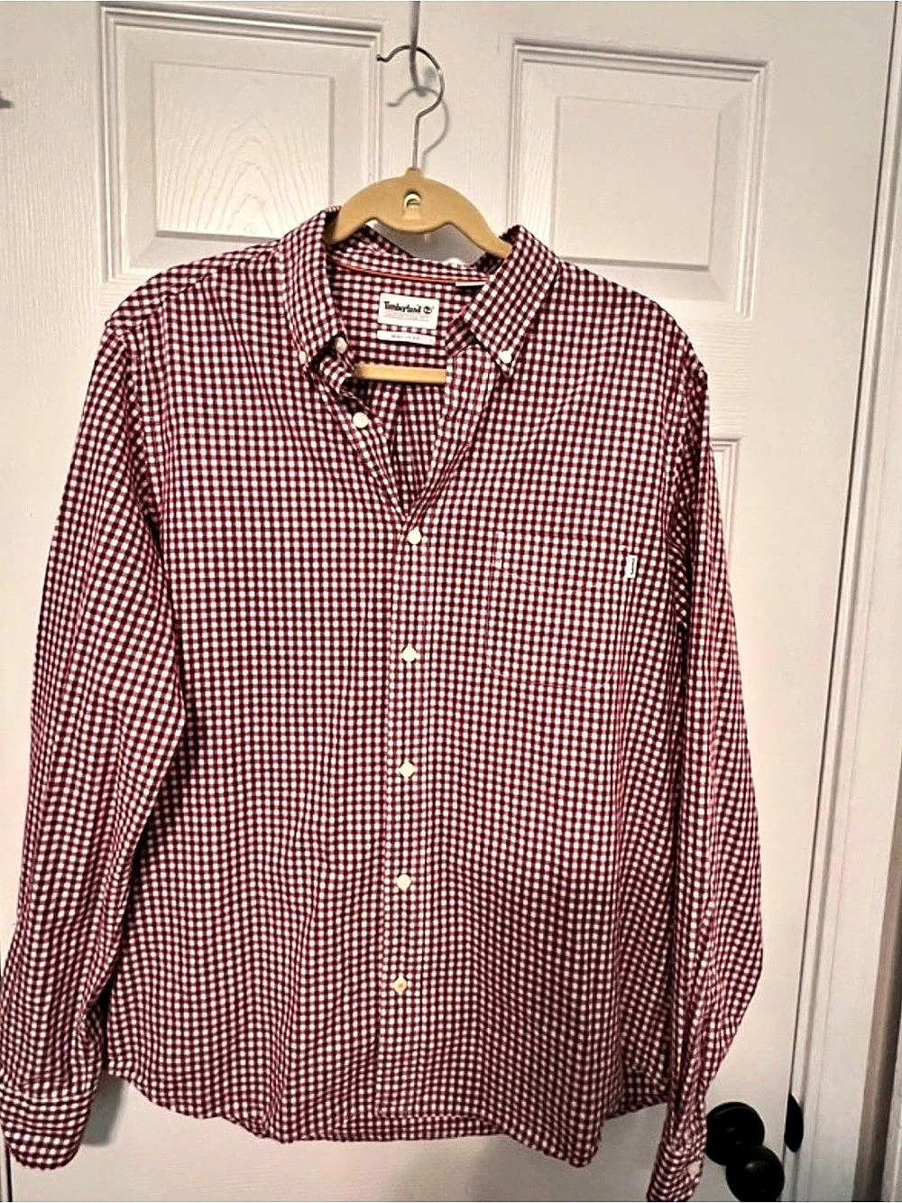 Timberland Gingham Button-Down Shirt in Red & White Like New